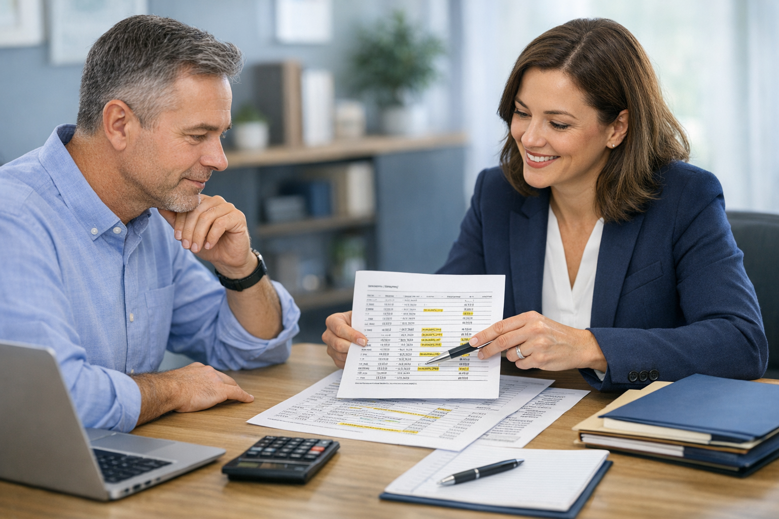 Client reviewing tax transcripts with a tax attorney to check penalty codes and dates and reduce penalties and interest impact